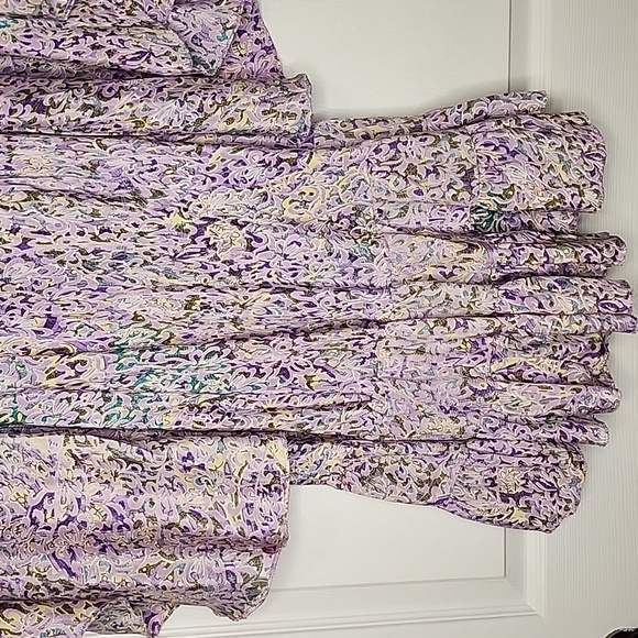 Zury Silk Lavender Boho Chic Smocked Bell Sleeve CoverUp Resort Cruise Wear - Picture 4 of 7